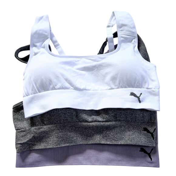 PUMA Seamless Sports Bra Large Pack of 3 Colors Moisture-Wicking Fabric New - Picture 1 of 12